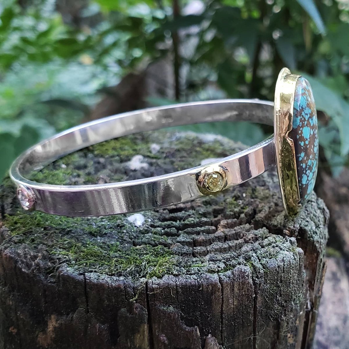 Sterling and Gold Turquoise Bangle / Scarlett Sage Design